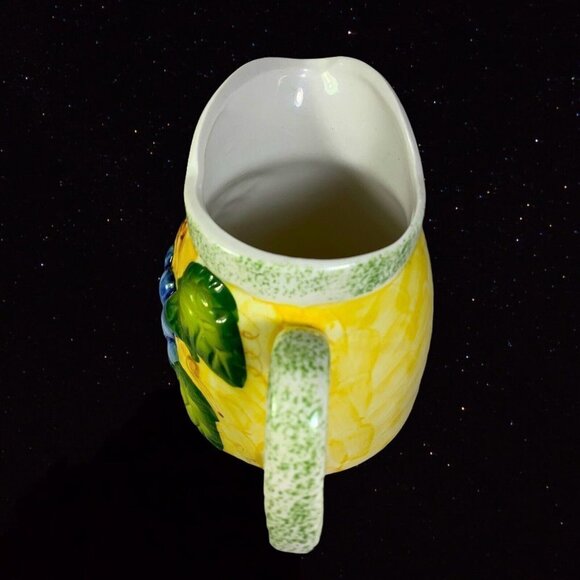 Panware Pitcher Studio Art Pottery Jug Yellow and Grapes 3.75”T 5.5”W - Picture 5 of 6